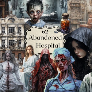 Hospital Abandonado Clipart 62 Archivos PNG Acuarela Retro Clipart Horror Ilustración Zombie Viuda Negra Junk Journal Scrapbooking