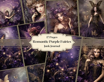 Romantic dark purple fairy digital paper purple gold fairies backgrounds scrapbook paper rococo junk journal paper fantasy journal