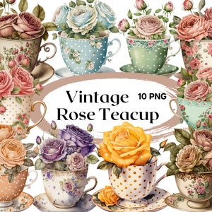 Acquerello Vintage Rose Teacup Clipart 10 File PNG Tea Time Clipart Rose Clipart acquerello Tea Party Vintage Clipart - DOWNLOAD DIGITALE