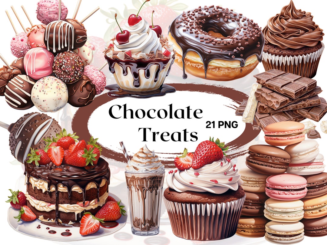 Watercolor Chocolate Treats Clipart 21 PNG Files Dessert Clipart Sweets
