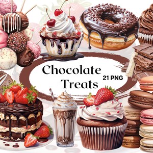 Watercolor Chocolate Treats Clipart 21 PNG Files Dessert Clipart Sweets Illustration Cupcake Donat Junk Journal Scrapbooking
