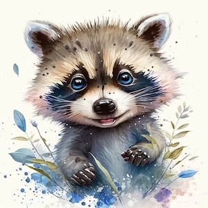Raccoon Watercolor Clipart Nursery Decor Baby Raccoon Watercolor Cute Baby Animal Watercolor Clipart Raccoon Clipart -DIGITAL DOWNLOAD