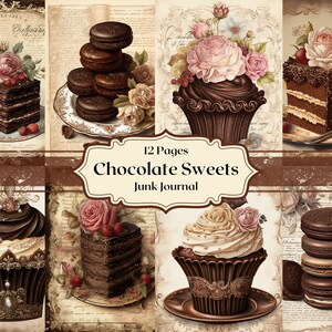 Viktorianische Schokoladen Kuchen digitales Papier Macarons Cupcake Scrapbook Papier altes bedruckbares Vintage Junk Journal Papier