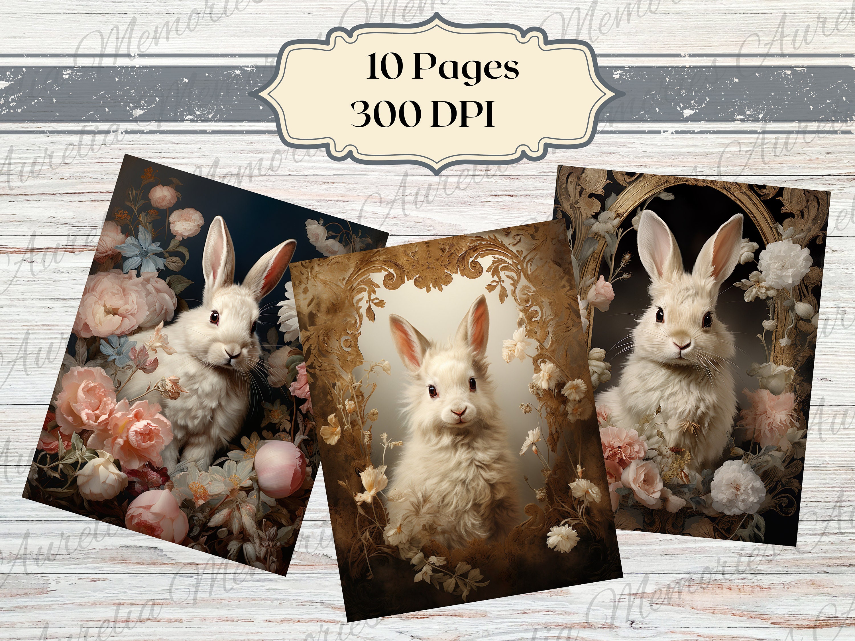 Romantic Rabbit Digital Paper Magical Bunny Backgrounds