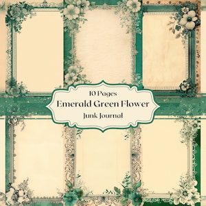 Vintage marco Floral verde esmeralda papel Digital antiguo arte Floral Scrapbook papel flores bohemias basura diario papel Shabby Chic