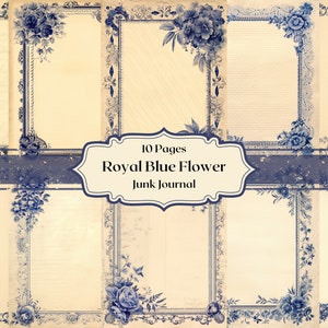 Cornice floreale azzurra vintage carta digitale antica vecchia arte floreale scrapbook carta bohemien fiori spazzatura giornale carta shabby chic