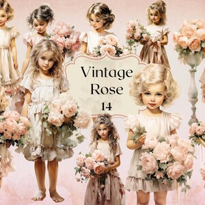 Vintage Chica con Rosas Rosas Clipart 14 Archivos PNG Acuarela Retro Chica Clipart Vintage Ilustración Rosas Rosas Junk Journal Scrapbook