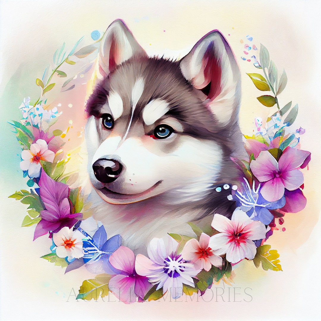 Husky Watercolor Clipart Nursery Decor Husky Dog Watercolor Cute Baby