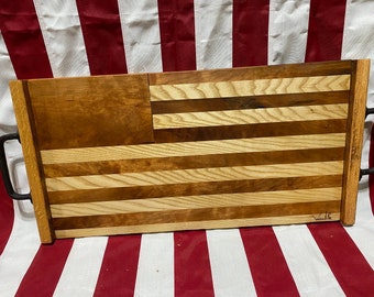 Amerikansk flagga Serveringsbricka/Charkuteribräda/Skärbräda - dubbelt handtag