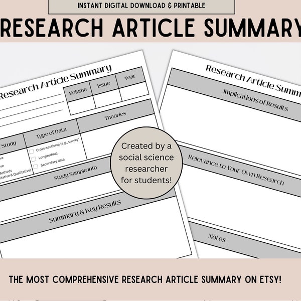 Academic Research Article Summary Article Summary Printable Template Scientific Research Article Template, Paper Analysis Article Notes