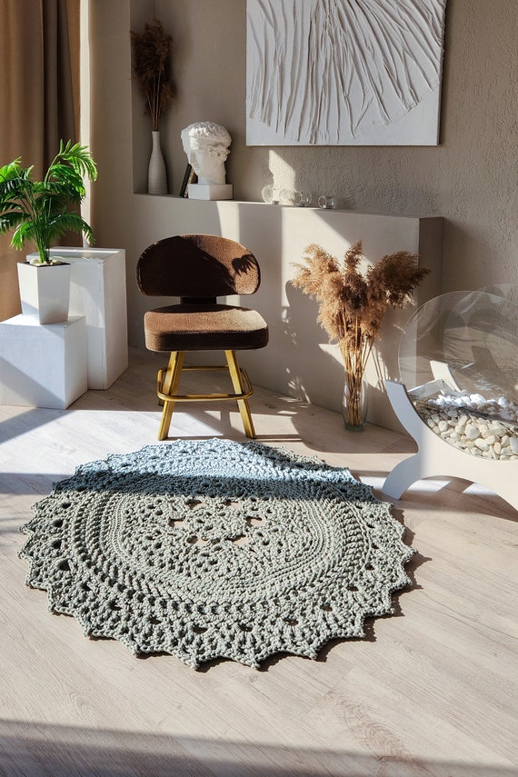 Pattern round rug from cord or T-shirt Yarn, crochet rug pattern, crochet home decor, rug crochet pattern with volume elements. LaceFlower