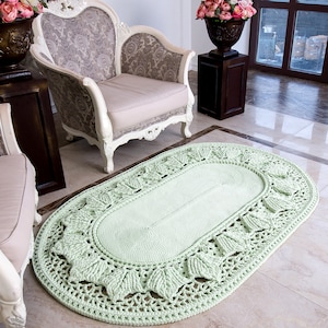 Crochet Oval Rug Pattern. Text Description of Each Row in English