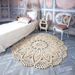 Häkelteppich Textbeschreibung jeder Reihe in englischer Sprache + Video-Tutorial Laceiberis. Handgemachte Wohndekoration. Teppich von Lacemats