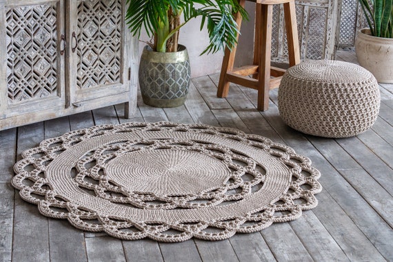 Crochet pattern SET Crochet Pouf & Round Rug, crochet pouf pattern, crochet round rug tutorial,For bathroom, bedroom, nursery or living room