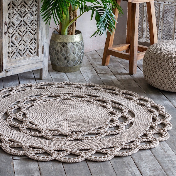 Crochet pattern SET Crochet Pouf & Round Rug, crochet pouf pattern, crochet round rug tutorial,For bathroom, bedroom, nursery or living room