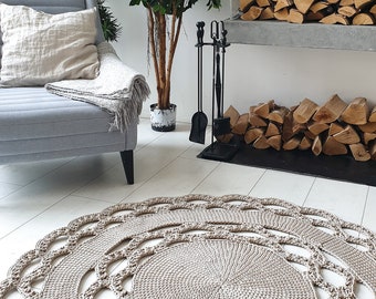Pattern round rug from T-shirt Yarn or cord, crochet rug pattern, crochet home decor, rug crochet pattern with volume elements LaceMosaicRug