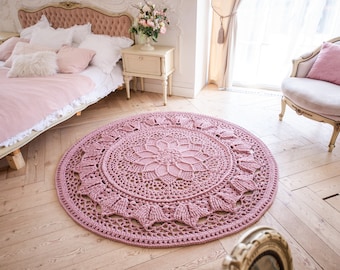 Crochet rug text description of each row in English + video tutorial LaceLina. Craft home decor. Area rug DIY By LaceMat