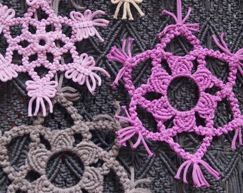 Macrame snowflakes pattern set of 2, PDF tutorial with video in English, Christmas gift DIY, Macrame Christmas ornament, Instant download