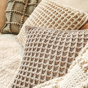 Crochet pattern cushion pillow tutorial,crochet pillow cover pattern 16x16,Checkered pillow,Waffle crochet cushion video,SET of two cushions