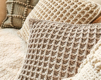 Crochet pattern cushion pillow tutorial,crochet pillow cover pattern 16x16,Checkered pillow,Waffle crochet cushion video,SET of two cushions