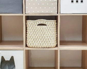 Pattern Square Basket from T-shirt Yarn,  crochet basket pattern, crochet Storage, basket crochet pattern with handles. LaceMosaic