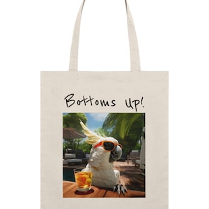 Cotton Tote shoulder bag with fun parrot digital print and text comes in different colors perfect for shopping or as a gift for her or him