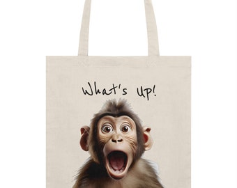 Cotton Tote shoulder bag with monkey digital print and text come in different colors perfect for shopping or as a gift for her or him
