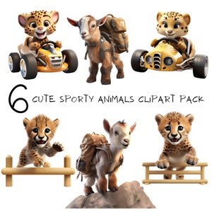 Image clipart animal mignon, amusant et sportif/image clipart PNG transparent pour photos/chambre d'enfants/invitations/autocollants/T-shirts/téléchargement numérique instantané