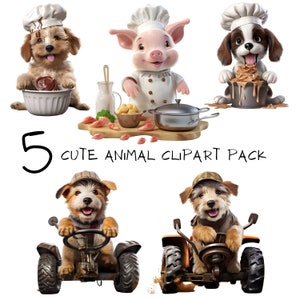 Clip art con animali carini, da fattoria e cibo, PNG trasparenti per immagini, nursery, inviti, adesivi, magliette, download digitale istantaneo