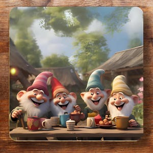 Coaster set, 4 cute gnome designs digitally printed on cork drink coasters Perfect Christmas gift for her or him or as a house warming gift