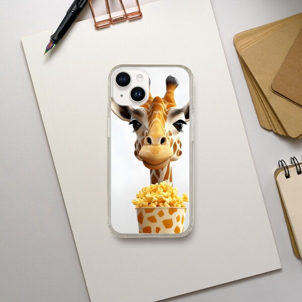 Phone case for iPhone 14 13 12 11 7 8 SE X XR XS Clear Cover Cool giraffe/popcorn Animal Design Perfect Gift for Men Women or Animal Lover