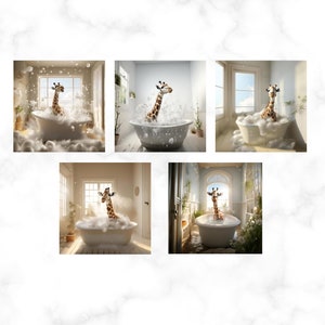 Fun, cute giraffes in bath tub Printable Wall Art/Giraffe picture / Giraffe Art /Bathroom Art /Bathroom accessories /Digital Download/ Color