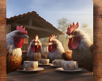 Posavasos de corcho con diseño de pollo, ideal como regalo para amantes de las aves.
