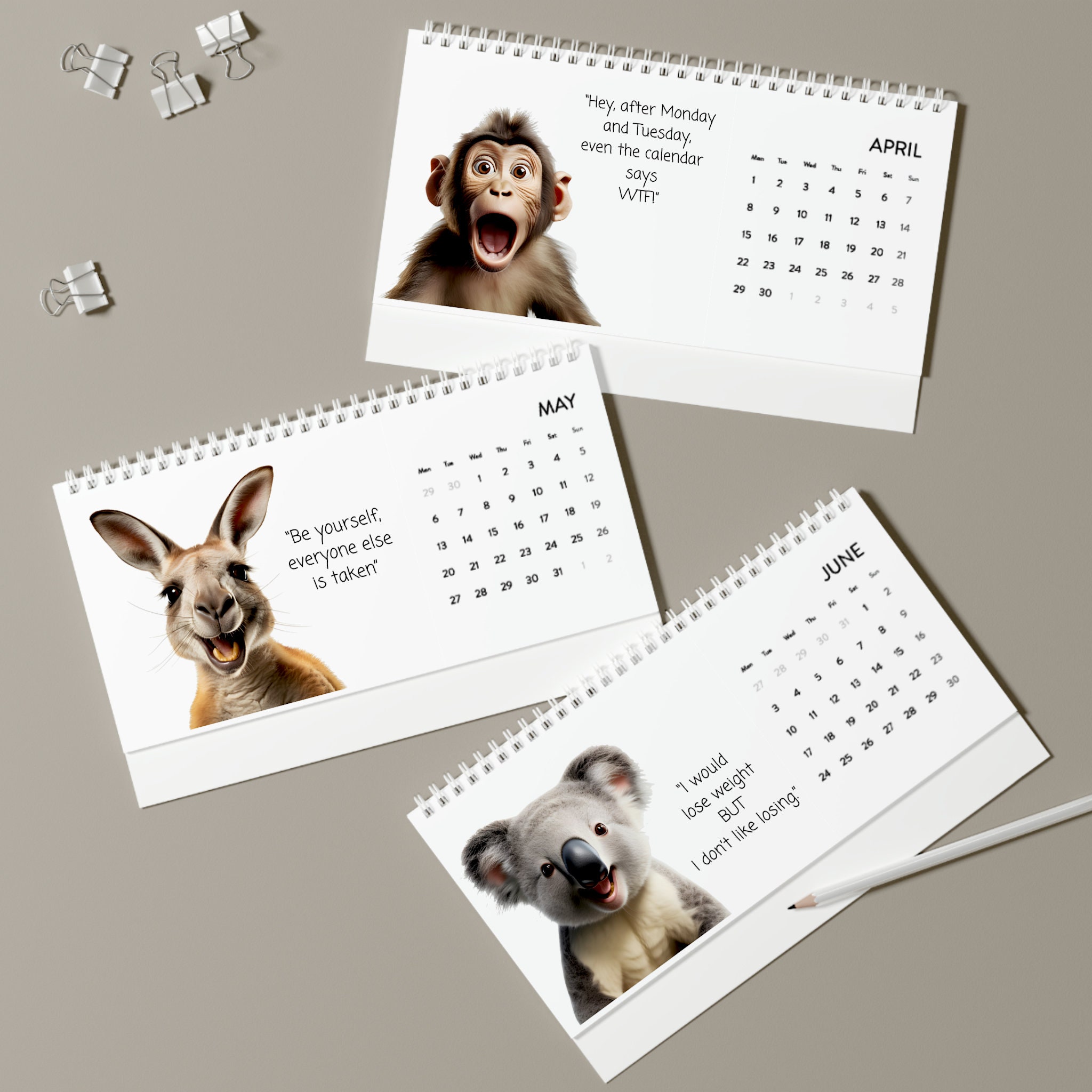 Funny, cute and amusing animals with humorous quotes Desk Calendar sold