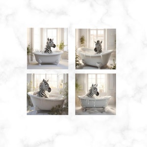 Fun, cute zebras in bath tub Printable Wall Art/Zebra picture /Zebra Art /Bathroom Art /Bathroom accessories /Digital Download/ Color