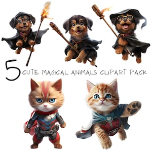 Clipart animal mignon super-héros/sorcier/clipart PNG transparent pour photos/chambre d'enfants/invitations/autocollants/T-shirts/téléchargement numérique instantané