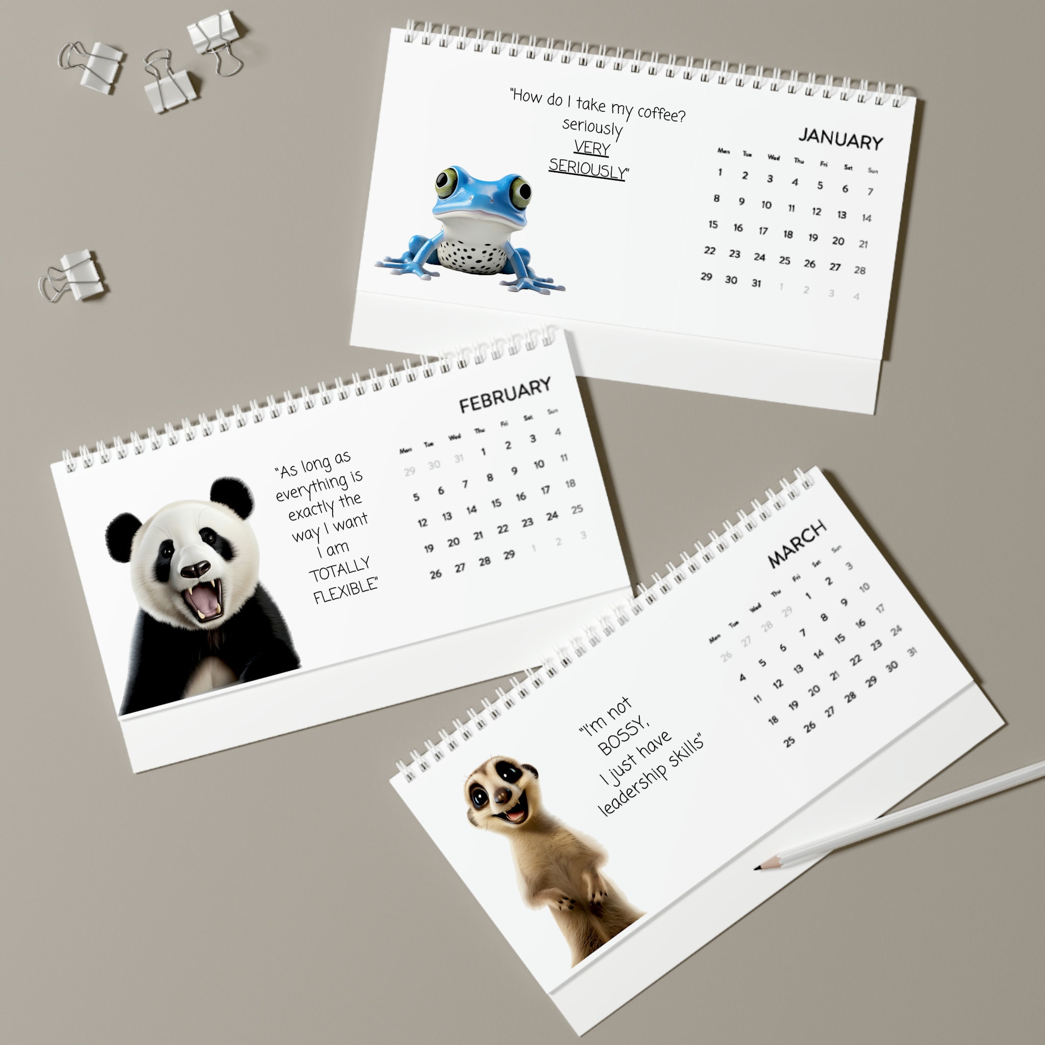 Funny, cute and amusing animals with humorous quotes Desk Calendar sold