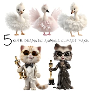 Clipart animal mignon, amusant, dramatique/danse/clipart PNG transparent pour photos/chambre d'enfants/invitations/autocollants/T-shirts/téléchargement numérique instantané