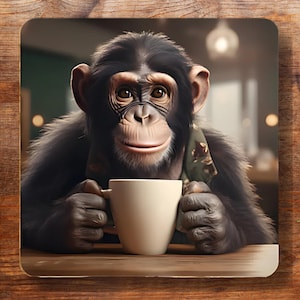 Set di sottobicchieri, 4 graziosi disegni di scimmie stampati digitalmente su sottobicchieri in sughero. Regalo di Natale perfetto per lei o per lui o come regalo di inaugurazione della casa.