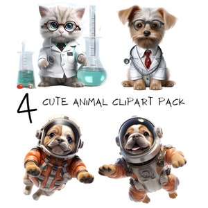 Astronaute mignon, clipart animal scientifique/clip art PNG transparent pour photos/chambre d'enfants/invitations/autocollants/T-shirts/téléchargement numérique