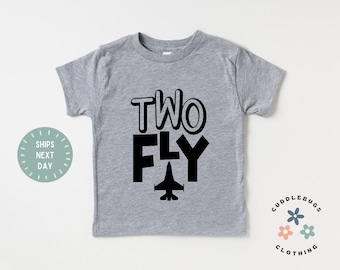 Two Birthday Shirt - - Two Fly Jet Plane Unisex Kids Second Birthday Shirt - Two Year Old Boy Girl Natural Tshirt