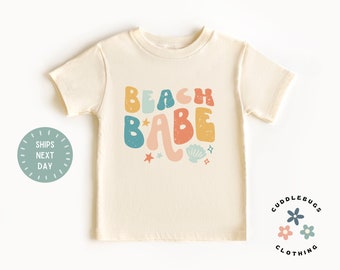 Beach Babe Toddler Shirt - Retro Summer Kids Tee - Beach Cover Up Shirt - Bathing Suit Cover - Gift for Toddler Girl Boy - Natural Shirt