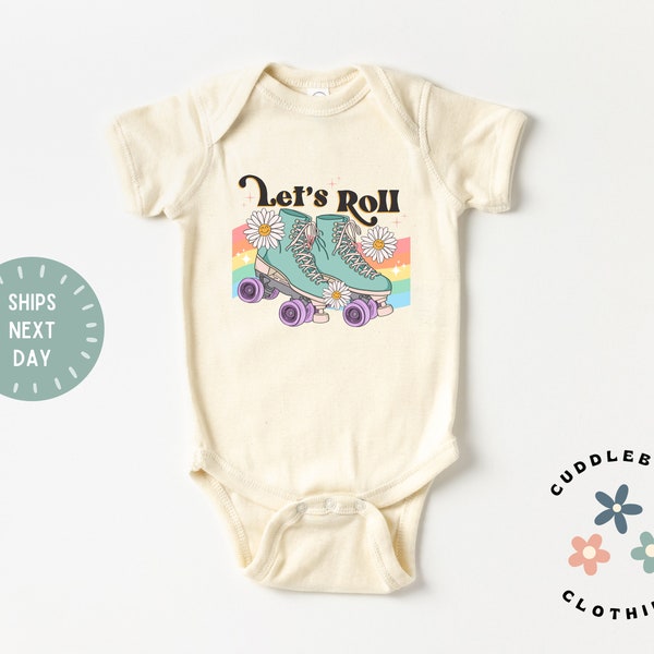 Let's Roll Baby Onesies® Bodysuit - Cute Roller Skate Girls Baby Bodysuit - Retro 70's Baby Shower Gift - New Baby Girl - Natural Bodysuit