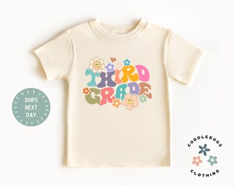 Third Grade Shirt -Retro Flowers  First Day of Third Grade School Tee - Hello 3rd Grade - Back to School - First Day of School - Natural Tee