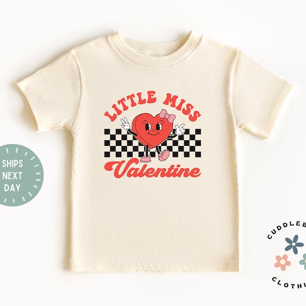 Valentines Day Kids Tee - Retro Little Miss Valentine Red and Black Toddler Girl Shirt - Gift for Girl - Girls Valentines Top - Natural Tee