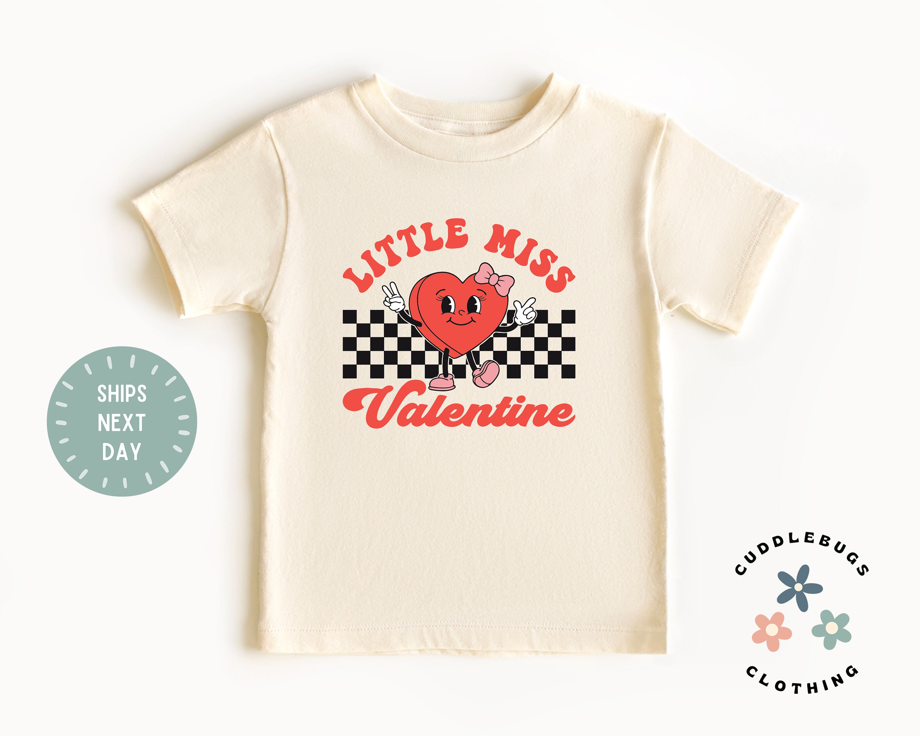 Valentines Day Kids Tee - Retro Little Miss Valentine Red and Black Toddler Girl Shirt - Gift for Girl - Girls Valentines Top - Natural Tee