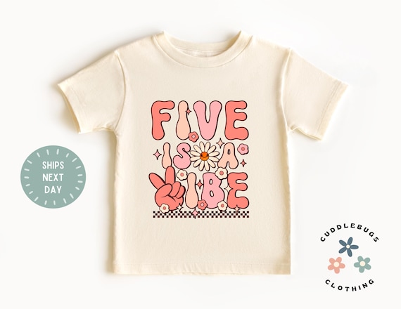 Girls Birthday Shirt - Five Is A Vibe Birthday Tee - Retro Fifth Birthday Shirt - Birthday Girl - Gift For Girl - Daughter Birthday Party