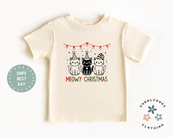 Meowy Christmas Kids Shirt - Kitty Cat Christmas Toddlers Tee