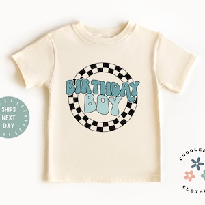 Birthday Boy Toddler Shirt - Retro Checkered Black and White Circle Birthday Boy Tee - Toddler Boy Birthday - Kids Natural Toddler Tee