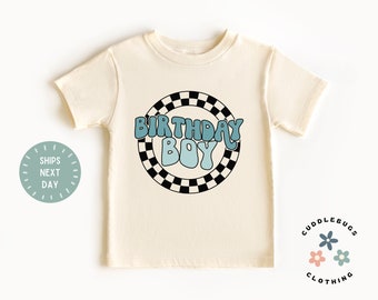 Birthday Boy Kids Shirt - Retro Checkered Birthday Boy Tee - Toddler Boy Birthday - Grandson Birthday - Gift For Boy Kids Natural Tee